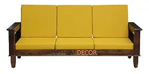 Custom Decor Sheesham Wood 3 Seater Sofa for Living Room (Walnut Finish)
