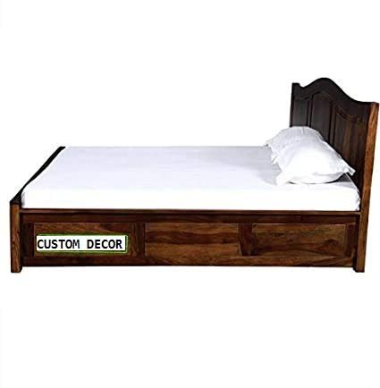 31sBZxoGRNL Custom Decor Sheesham Wood King & Queen Size Wooden Storage Bed Solid Back Rest Cushion Honey Finish (Queen, Deisgn 5) - Image 5