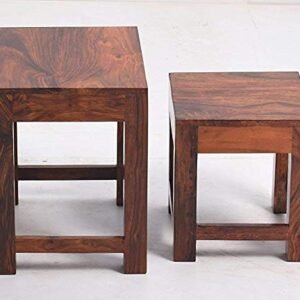 Custom Decor Arissa Sheesham Wood Nesting Table Set of 2 (Walnut)