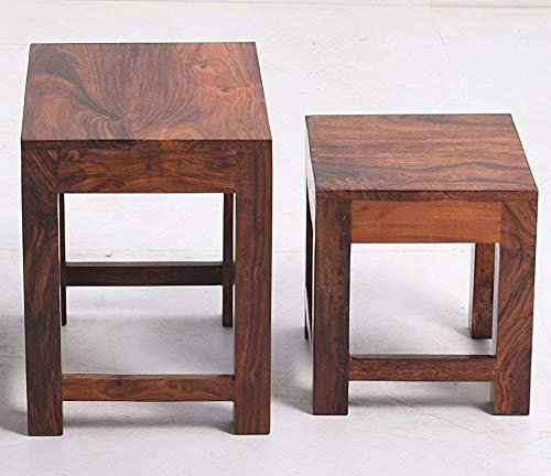 Custom Decor Arissa Sheesham Wood Nesting Table Set of 2 (Walnut)