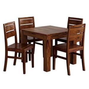 Custom Decor Nexa Square Solid Sheesham Wood Dining Table with 4 Chairs, 5- Piece - Honey Teak Brown