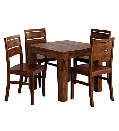 Custom Decor Nexa Square Solid Sheesham Wood Dining Table with 4 Chairs, 5- Piece - Honey Teak Brown