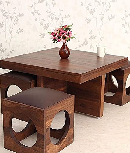 Custom Decor Coffee Tables (Ivory Walnut, 4 Stools)