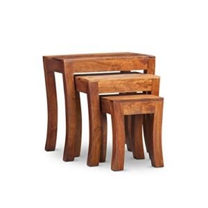 Custom Decor Elmora Brown Solid Wooden Nesting Tables Set of 3 - Honey Teak Finish