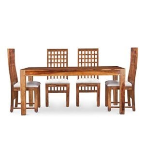 Custom Decor Sheesham Wooden Dining Table Set | Dining Table Set with 6 Chairs | Home Dining Room Furniture | Natural Teak