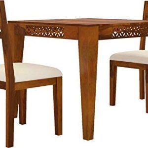 Custom Decor Sheesham Wood Dining Table with 2 Chairs for Living Room | Teak Finish
