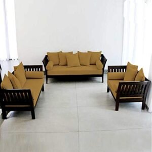 Custom Decor Solid Extra Spacious Sheesham Wood Sofa Set | Wooden Sofa Set | Living Room Furniture (3+1+1, Brown)- Walnut Finish Yellow