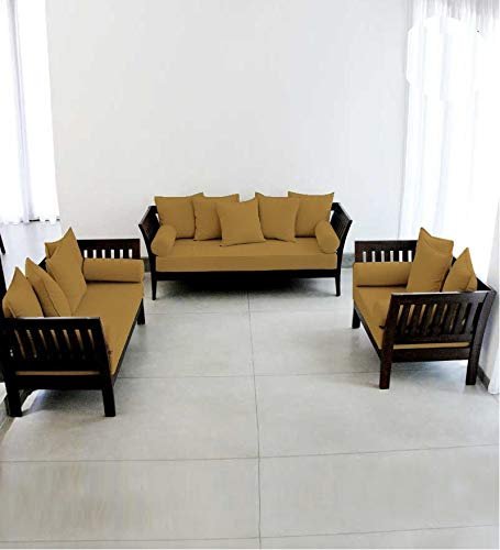 Custom Decor Solid Extra Spacious Sheesham Wood Sofa Set | Wooden Sofa Set | Living Room Furniture (3+1+1, Brown)- Walnut Finish Yellow