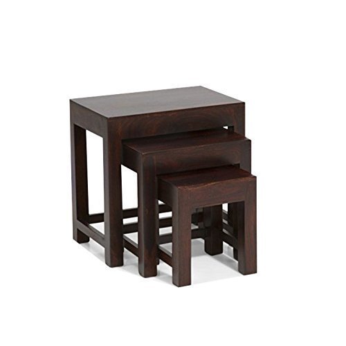 Custom Decor Luxury Handmade Solid Wood Nest of Three Tables - Red Mohogany