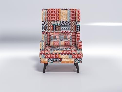 41ti6L0S+gL - Copy Custom Decor Wooden Wing Chair Without Ottoman Stool | Wingback for Living Room | One Seater Sofa | High Density Foam | Accent Chair for Seating and Home Decor Furniture | (Marwadi, Without Ottoman) - Image 7