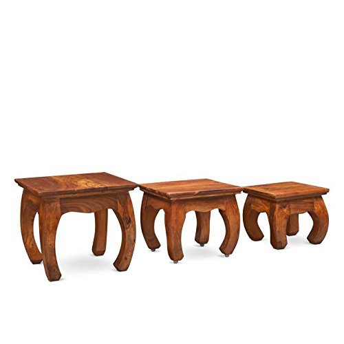 Custom Decor Arcane Handmade Opium Wood Curve Nesting Table- Mahogany Finish