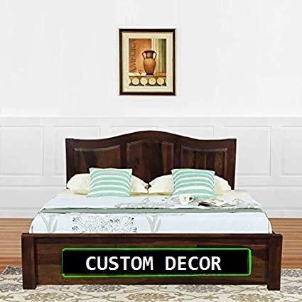 Custom Decor Sheesham Wood King & Queen Size Wooden Storage Bed Solid Back Rest Cushion Honey Finish (Queen, Deisgn 5)