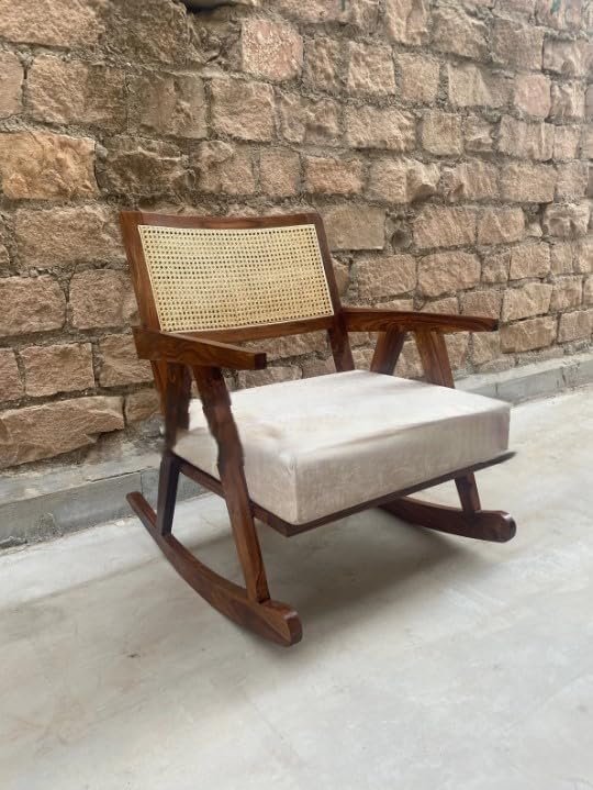 510+H5UWzpL Custom Decor Shesham Wood Traditional Rocking Tropical Comfortable Rocking Chair | - Image 2