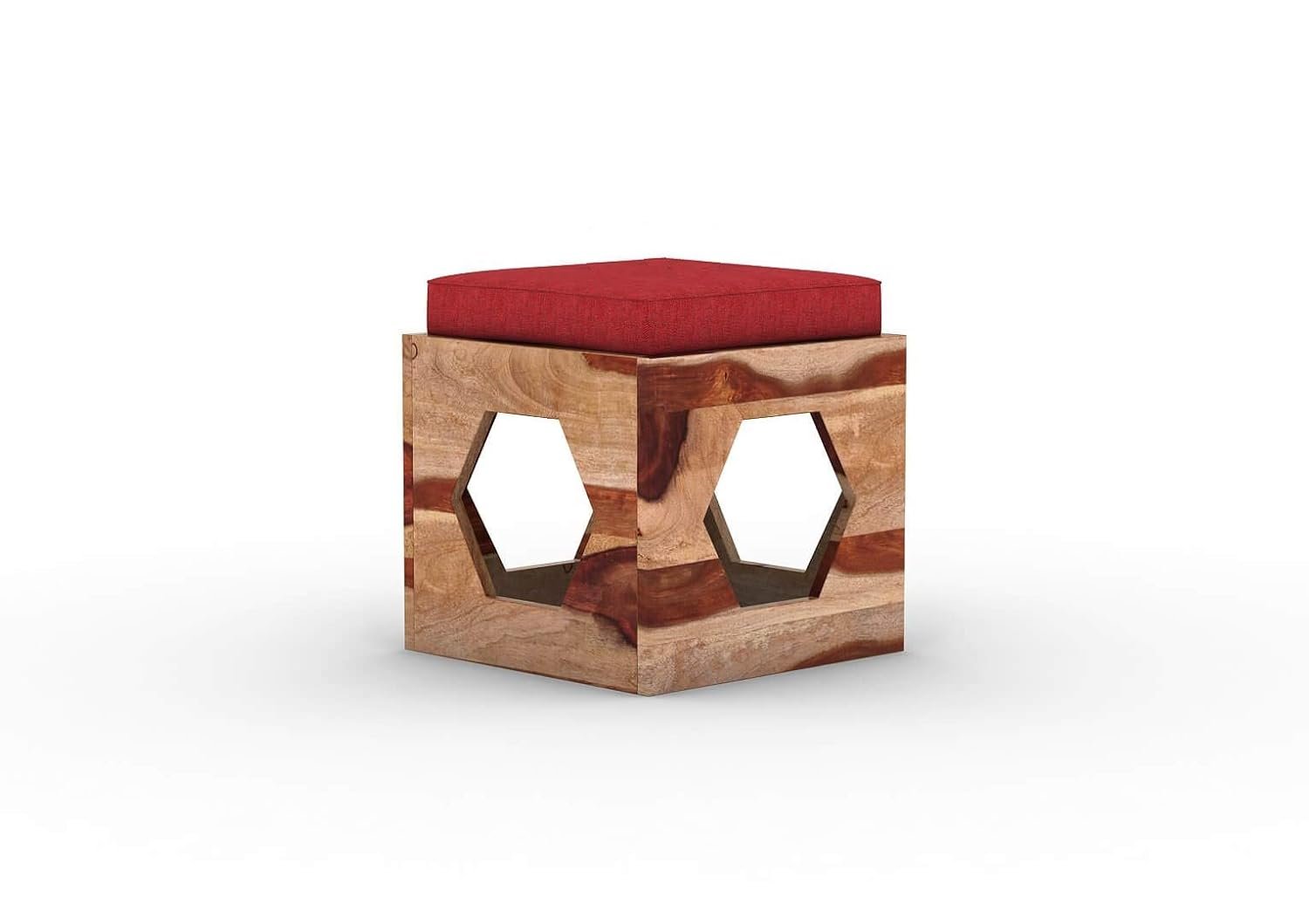 510VoKKl1XL._SL1500_ Custom Decor Wooden Coffee Table with 4 Stools for Living Room | Natural Finish, with Cushion (Design 4, Red) - Image 6