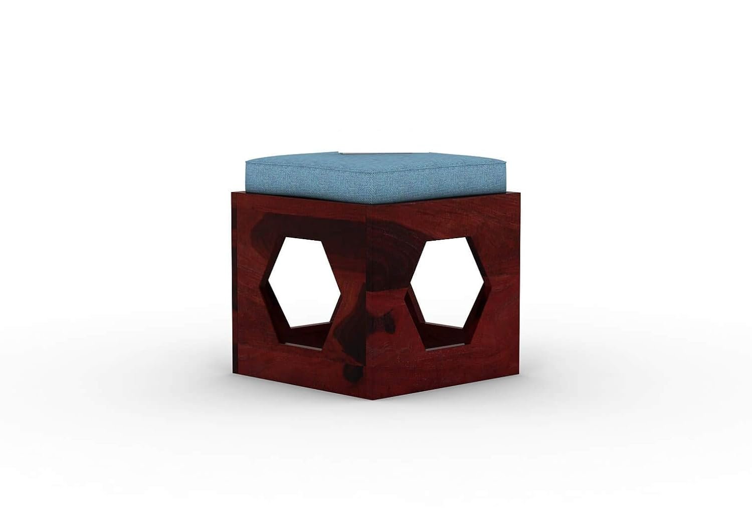 512awRZ8ucL._SL1500_ Custom Decor Wooden Coffee Table with 4 Stools for Living Room | Mahogany Finish with Cushion (Design 4, Blue) - Image 6