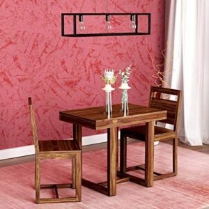 Custom Decor Sheesham Wood Folding Dining Table with 2 Chairs for Living Room | Provincial Teak Finish