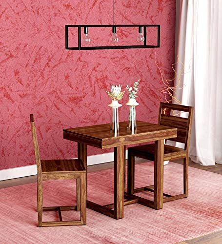 Custom Decor Sheesham Wood Folding Dining Table with 2 Chairs for Living Room | Provincial Teak Finish