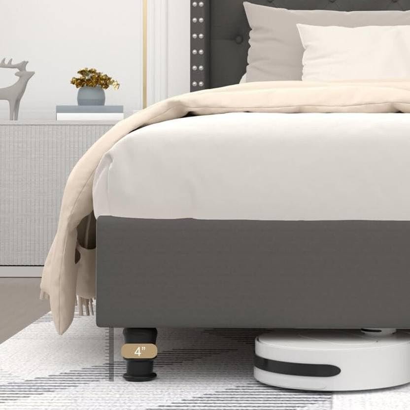 517z+lu4ubL Custom Decor Fabric Upholstered King Size Bed with Button Tufted Headboard for Bedroom || Solid Wood Bed | (Grey Royal, King (U.K. Standard)) - Image 5