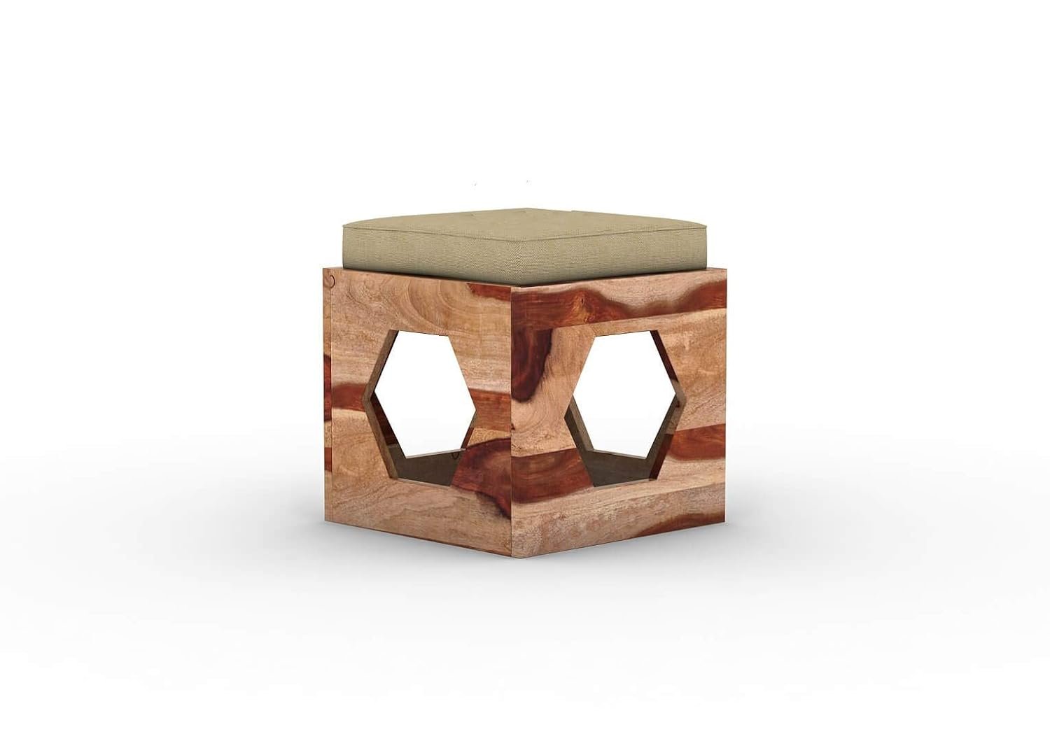 51A54cgtW5L._SL1500_ Custom Decor Wooden Coffee Table with 4 Stools for Living Room | Natural Finish, with Cushion (Design 1, Ivory) - Image 4
