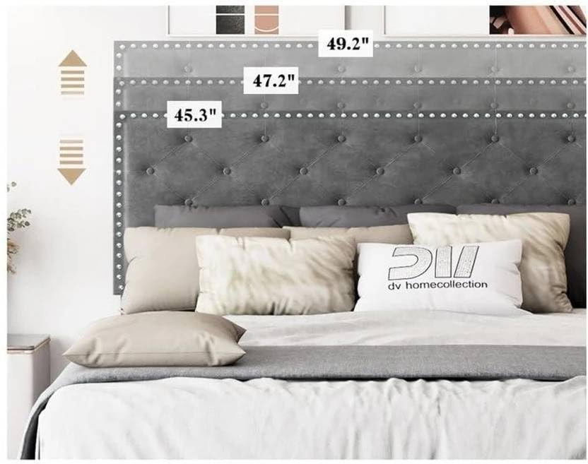 51D39E1MzNL Custom Decor Fabric Upholstered King Size Bed with Button Tufted Headboard for Bedroom || Solid Wood Bed | (Grey Kylian, King (U.K. Standard)) - Image 4