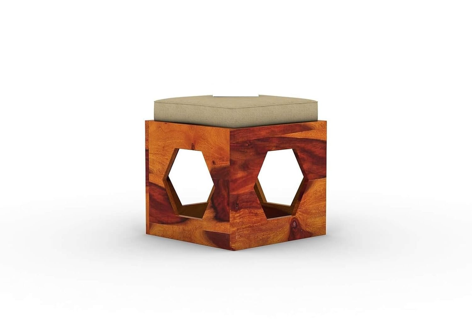51FNtAx7Z7L._SL1500_ Custom Decor Wooden Coffee Table with 4 Stools for Living Room | Honey Finish, with Cushion (Design 2, Ivory) - Image 6
