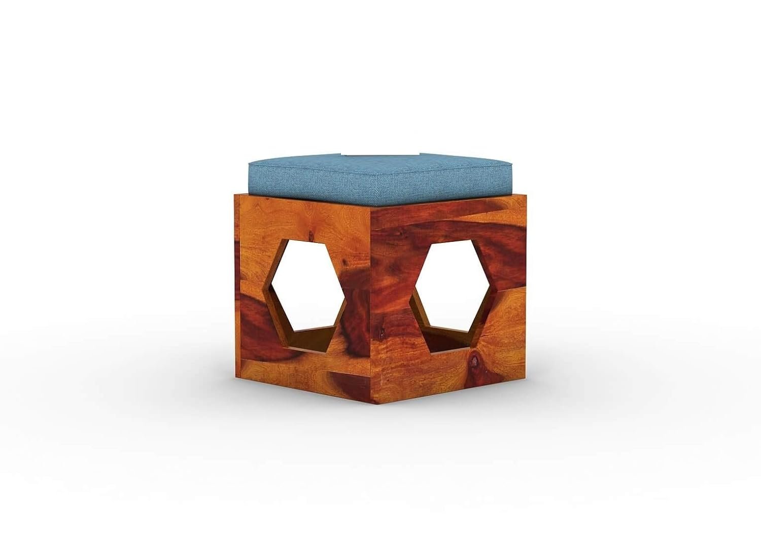 51OeHX8T9vL._SL1500_ Custom Decor Wooden Coffee Table with 4 Stools for Living Room | Honey Finish, with Cushion (Design 1, Blue) - Image 7
