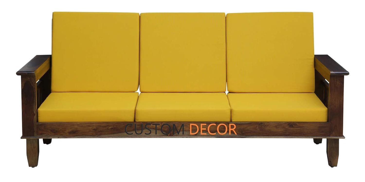 51R-mkHi63L._SL1500_ Custom Decor Solid Sheesham Wood Sofa Set | Wooden Sofa Set | Sofa Sets for Living Rooms | Sofa Set of 5 Seater Furniture with Yellow Cushion - Walnut - Image 3