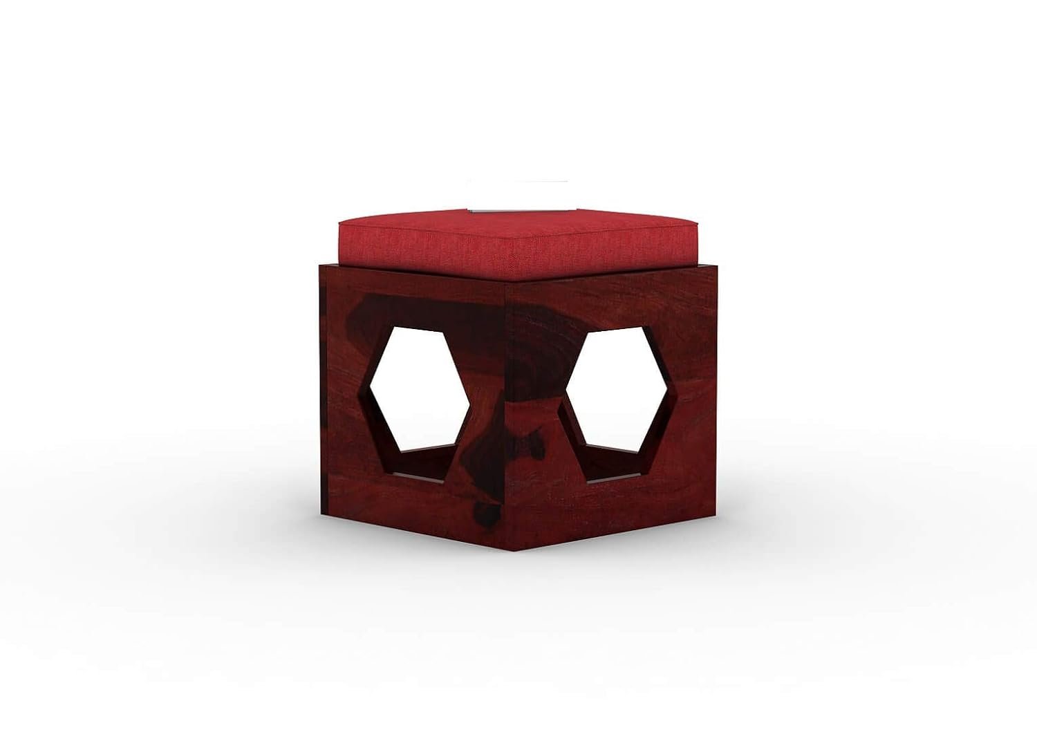 51S7HW06BYL._SL1500_ Custom Decor Wooden Coffee Table with 4 Stools for Living Room | Mahogany Finish with Cushion (Design 1, Red) - Image 6