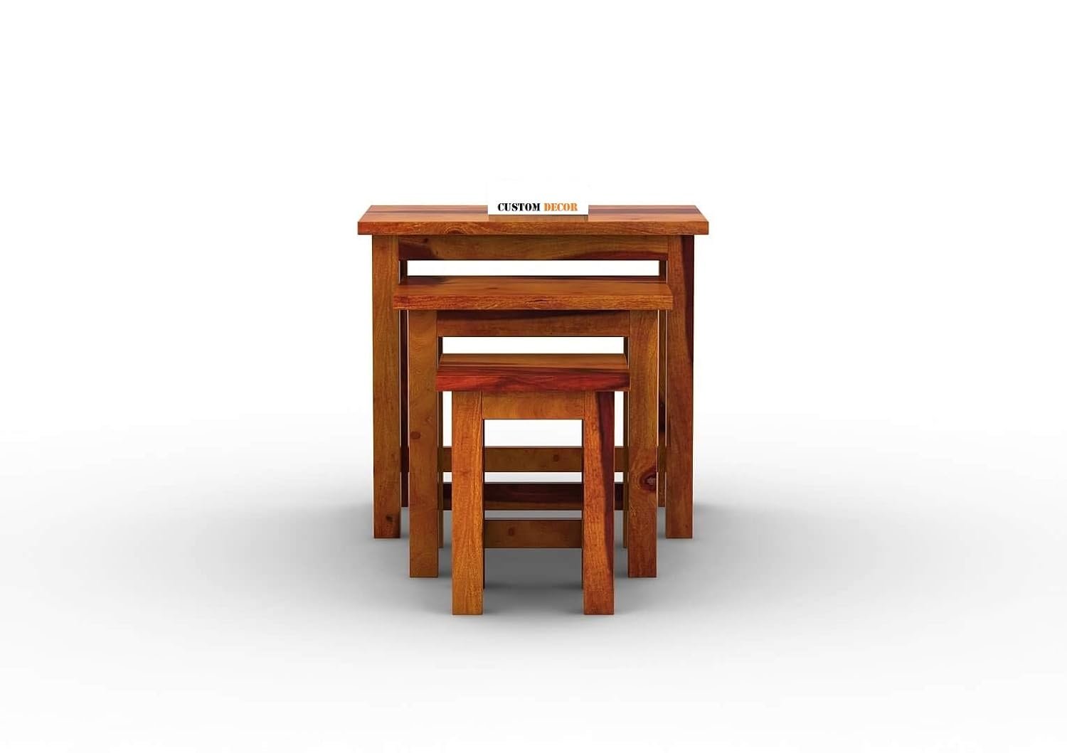 51bakGV7LcL._SL1500_ Custom Decor Sheesham Wood Nesting Table Set of 3 Stools for Home - Honey Finish - Image 8