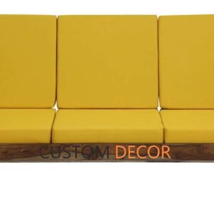 Custom Decor Solid Sheesham Wood Sofa Set | Wooden Sofa Set | Sofa Sets for Living Rooms | Sofa Set of 5 Seater Furniture with Yellow Cushion - Walnut