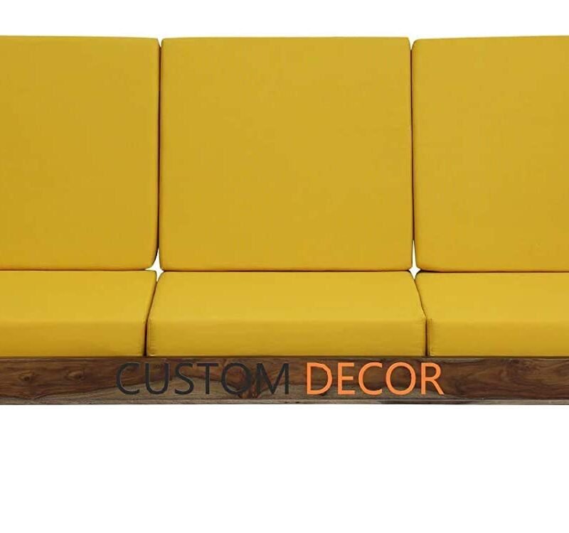 Custom Decor Solid Sheesham Wood Sofa Set | Wooden Sofa Set | Sofa Sets for Living Rooms | Sofa Set of 5 Seater Furniture with Yellow Cushion - Walnut