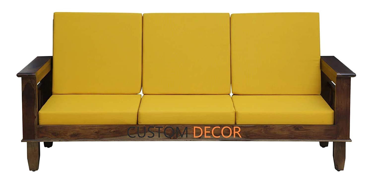 51nfT7VYo-L._SL1500_ Custom Decor Solid Sheesham Wood Sofa Set | Wooden Sofa Set | Sofa Sets for Living Rooms | Sofa Set of 5 Seater Furniture with Yellow Cushion - Walnut
