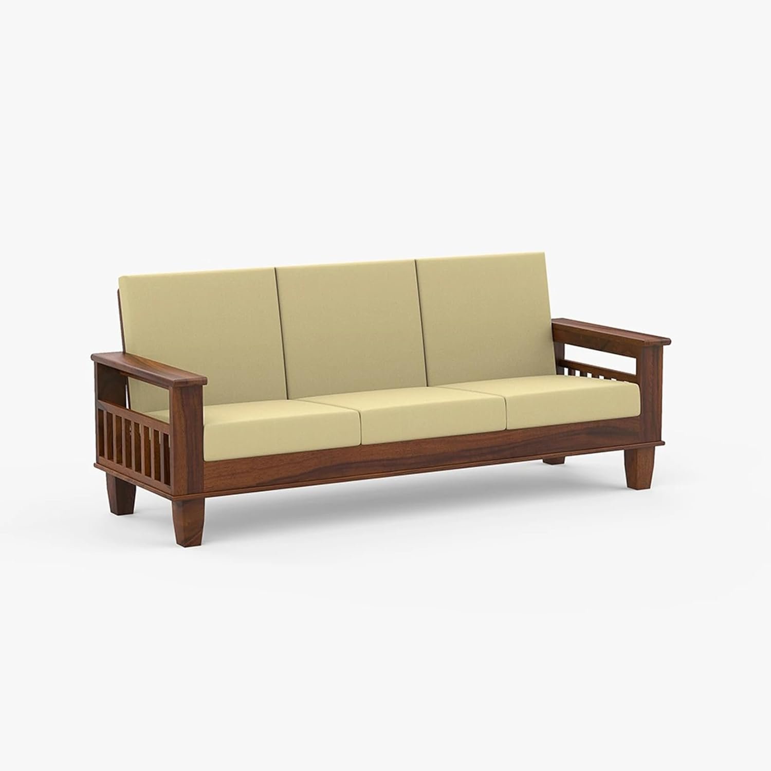51q2Sdj6yoL._SL1500_ Custom Decor Sheesham Wood 3+1+1 5 Seater Sofa Set for Living Room | Solid Wood Sofa with Cushions and Storage | DIY Assembly - All Accessories Included (Honey-Beige) - Image 6