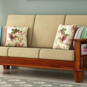 Custom Decor Wooden 3 Three Seater Sofa Set for Living Room and Office | 3 Seater Honey Finish | (Honey, 3 Seater)