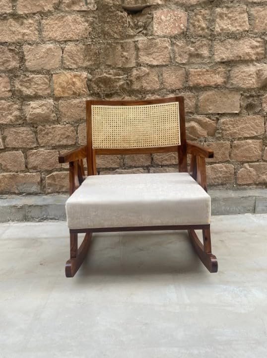 51qhML1Jl+L Custom Decor Shesham Wood Traditional Rocking Tropical Comfortable Rocking Chair | - Image 5