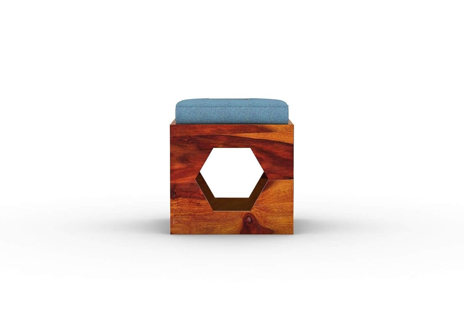51x9scnPPoL._SL1500_ Custom Decor Wooden Coffee Table with 4 Stools for Living Room | Honey Finish, with Cushion (Design 1, Blue) - Image 6