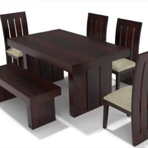 Custom Decor Six Seater Dining Table Set (Brown) (6 Seater Foster with Bench White Off)