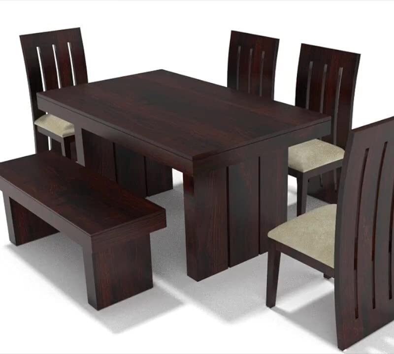 Custom Decor Six Seater Dining Table Set (Brown) (6 Seater Foster with Bench White Off)