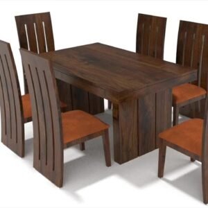 Custom Decor Dining Table Set 6 Seater with Chairs (Brown) (6 Seater with Orange)