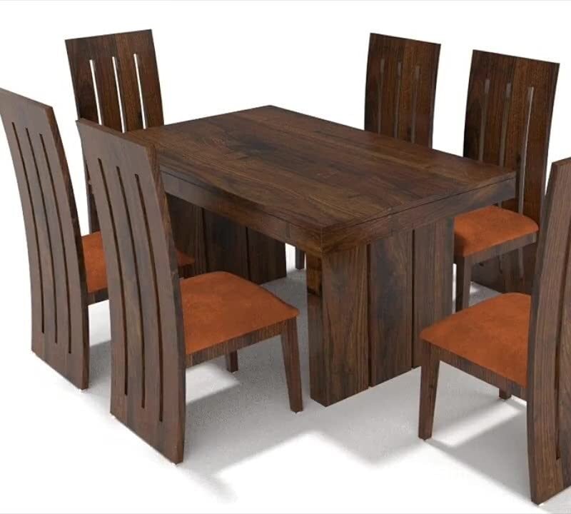 Custom Decor Dining Table Set 6 Seater with Chairs (Brown) (6 Seater with Orange)