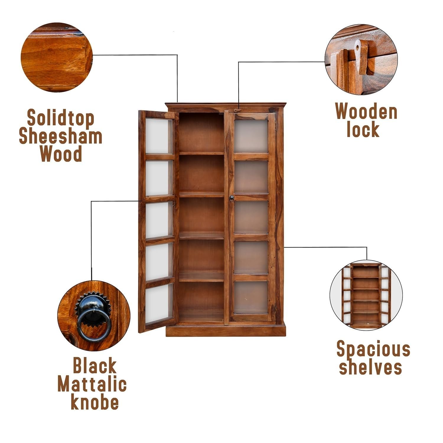 61--RxsEooL._SL1500_ Custom Decor Wooden Crockery Cabinet with Glass Door | Wooden Book Shelf for Home Library | Bookshelf Crockery Unit for Home & Kitchen Living Room | - Image 8