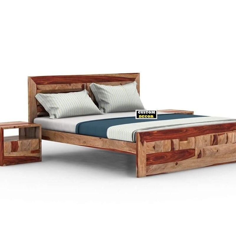 Custom Decor King Size Bed Without Storage - Sheesham Wood (Natural)