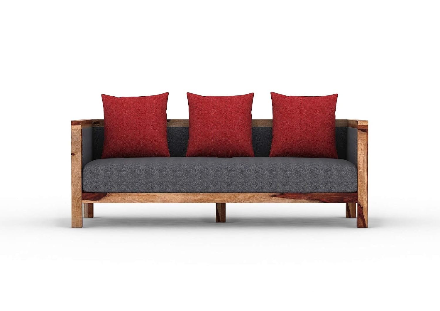 61+2ZGTP4eL._SL1500_ CUSTOM DECOR Solid Sheesham Wood Sofa Set | Wooden Sofa Set | Living Room Furniture (3+1+1, Brown)- Natural Finish Grey Fabric - Image 7