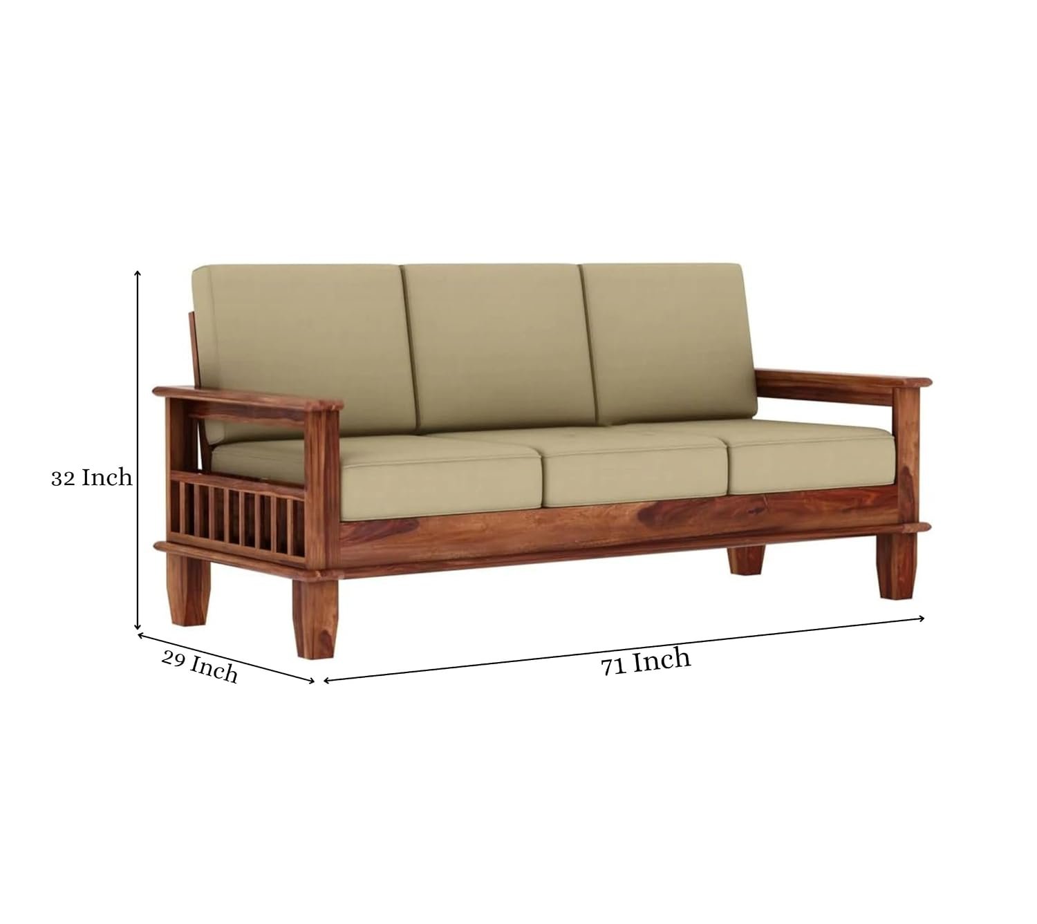 614zNg49gAL._SL1500_ Custom Decor Sheesham Wood 3+1+1 5 Seater Sofa Set for Living Room | Solid Wood Sofa with Cushions and Storage | DIY Assembly - All Accessories Included (Honey-Beige) - Image 3