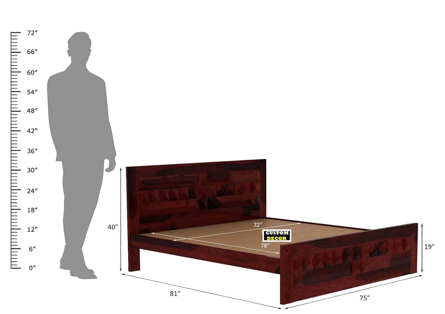 6176jrX3wrL._SL1500_ Custom Decor King Size Bed Without Storage - Sheesham Wood (Mahogany) - Image 2