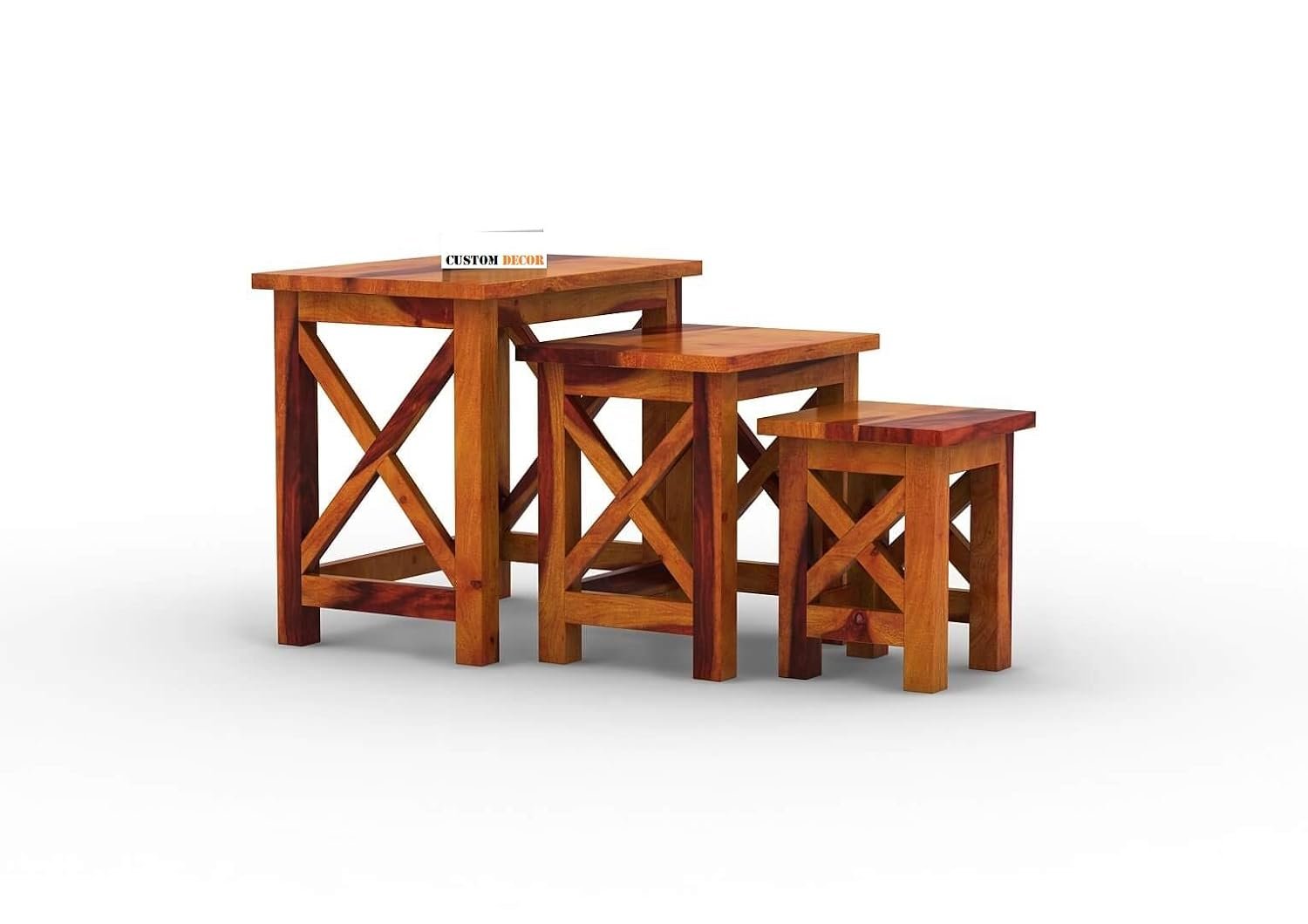 61CHwqzjYXL._SL1500_ Custom Decor Sheesham Wood Nesting Table Set of 3 Stools for Home - Honey Finish