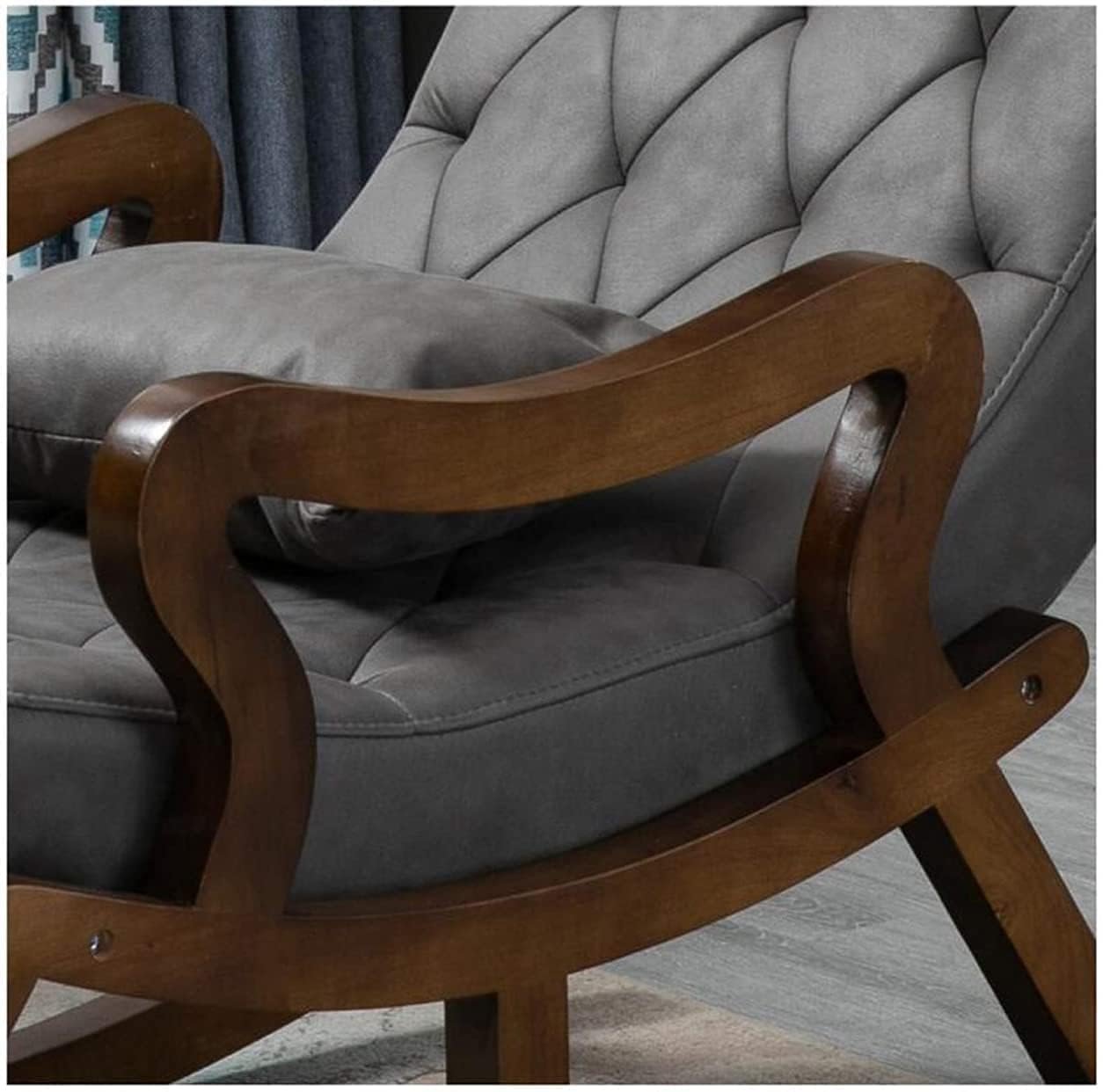 61Cjx811ahL._SL1254_ Custom Decor Sheesham Wood Elegant Rocking Chair with Pillow and Matching Foot Stool/Living Room/Rose Wood Rocking Chair/Single Seater Sofa with Footrest,Pre-Assembled (Swed Green) | - Image 3