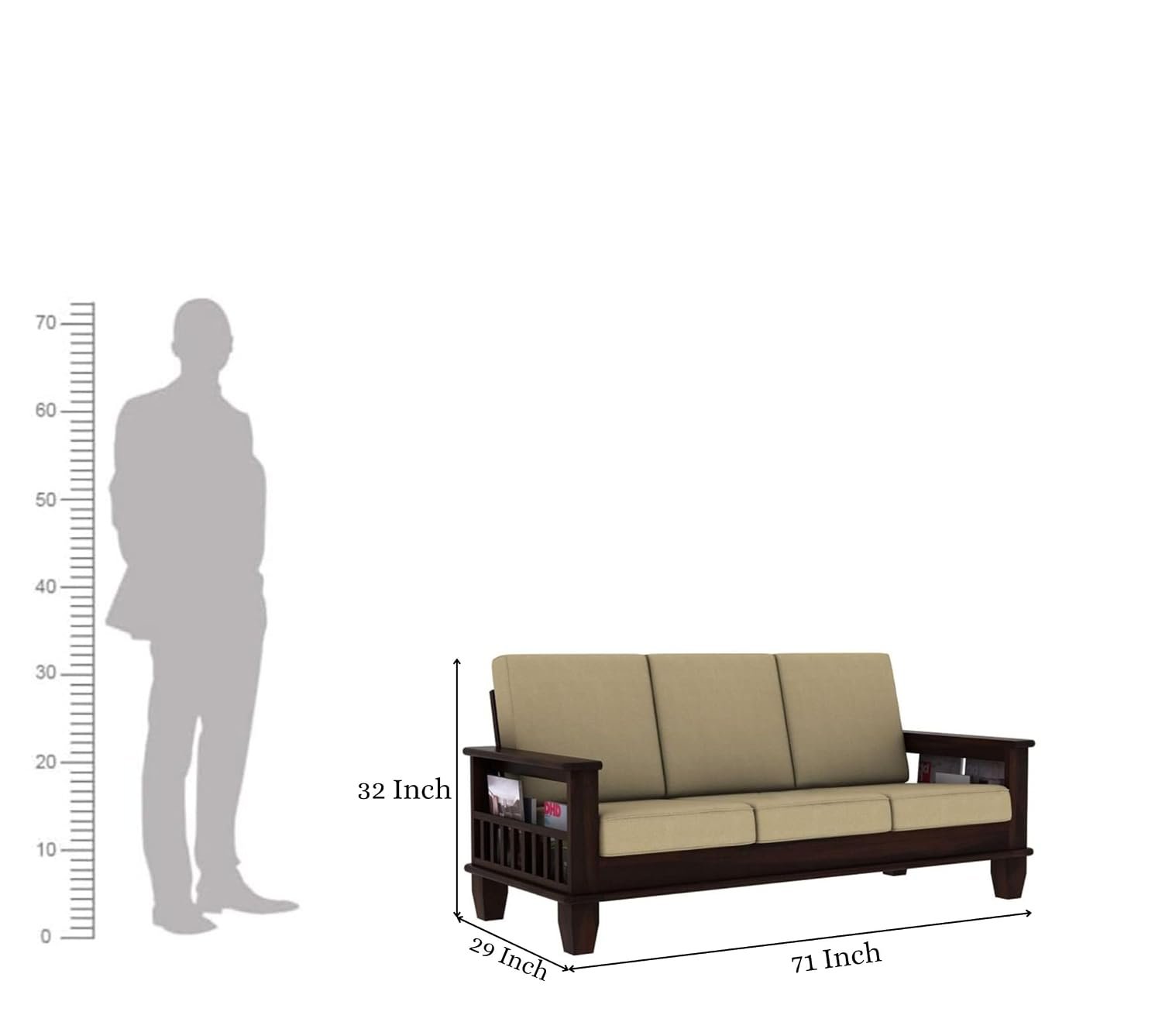 61Dm8uvc95L._SL1500_ Custom Decor Solid Sheesham Wooden 3 Seater Sofa Set for Living Room and Office | 3 Three Seater Walnut Finish | - Image 3