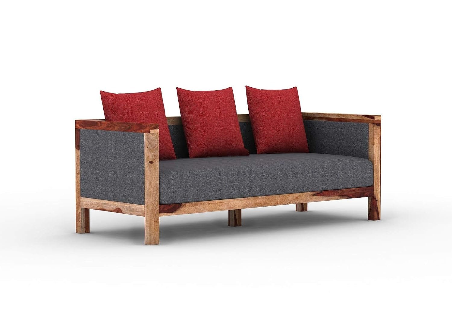 61EyyUTBRDL._SL1500_ CUSTOM DECOR Solid Sheesham Wood Sofa Set | Wooden Sofa Set | Living Room Furniture (3+1+1, Brown)- Natural Finish Grey Fabric - Image 8