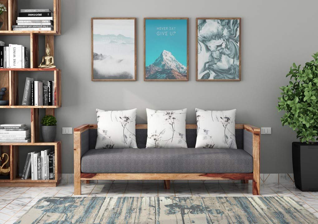 61FkjD6w20L._SL1020_ CUSTOM DECOR Solid Sheesham Wood Sofa Set | Wooden Sofa Set | Living Room Furniture (3+1+1, Brown)- Natural Finish Grey Fabric - Image 4